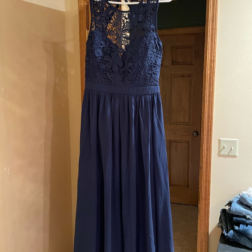 Navy blue floor length dress. NWT